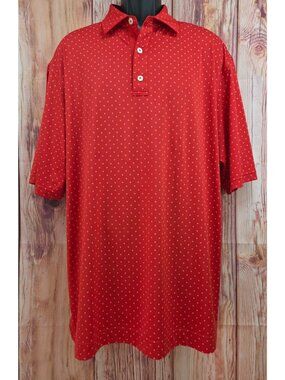 FootJoy Mens Red Polka Dot Print Polo Shirt XL Performance Stretch Golf Apparel